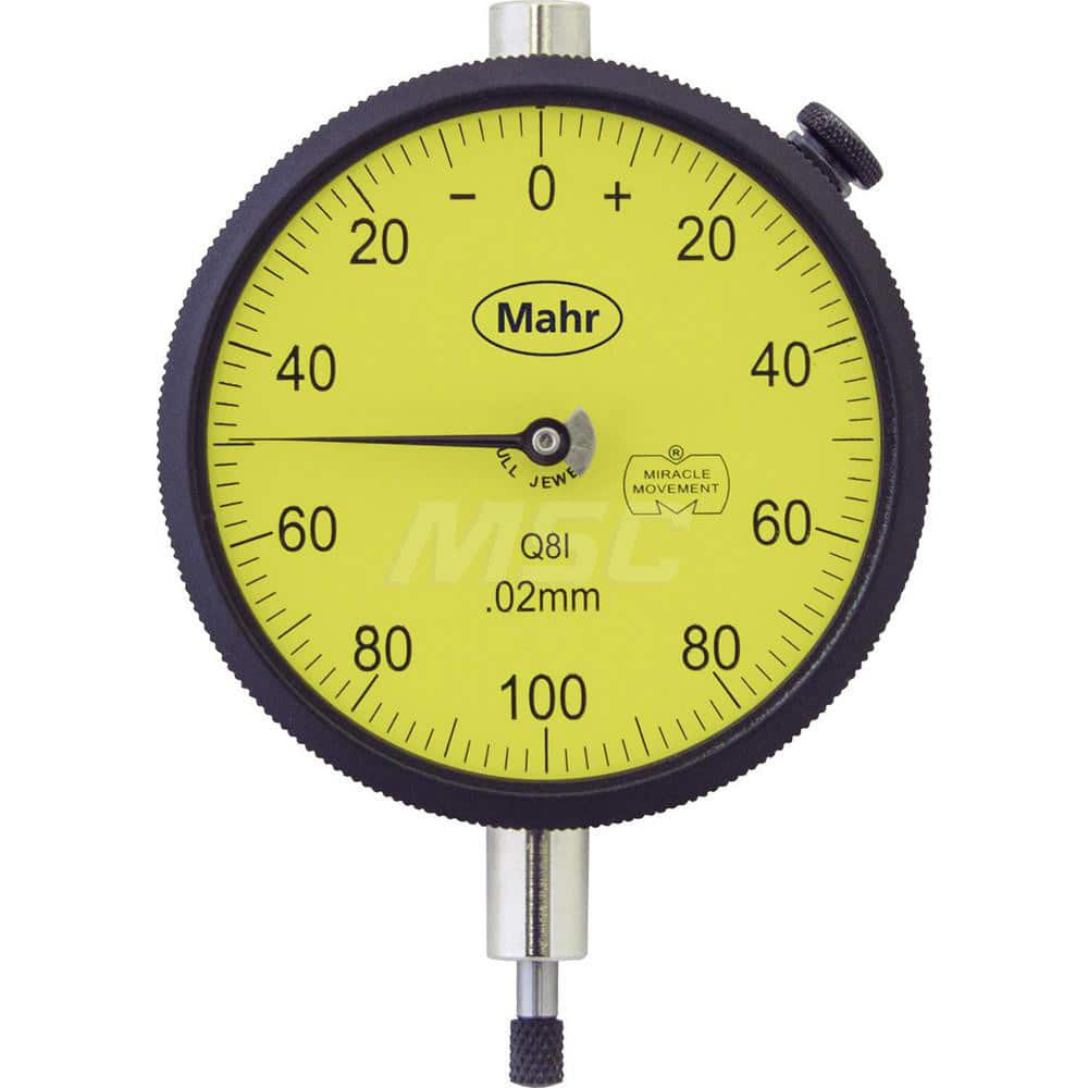 Mahr - Dial Drop Indicators; Maximum Measurement (Inch): 0.2 ; Maximum Measurement (mm): 5.00 ; Dial Graduation (mm): 0.0200 ; Dial Graduation (Decimal Inch): 0.000700 ; Dial Reading: 0-100-0 ; Dial Diameter (mm): 70.00 - Exact Industrial Supply