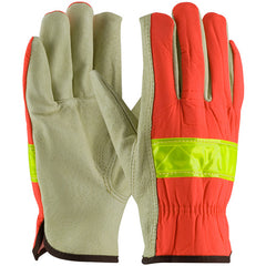 ‎125-368/M Leather Drivers Gloves - Hi-Vis Fabric - Top Grain Pigskin Leather Driver - Keystone Thumb - Exact Industrial Supply