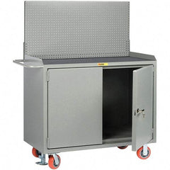 Little Giant - 3,600 Lb Capacity, 2 Shelf, 2 Door Mobile Bench Cabinet with Pegboard Panel - 53" Wide x 24" Deep x 43" High, Steel - Caliber Tooling