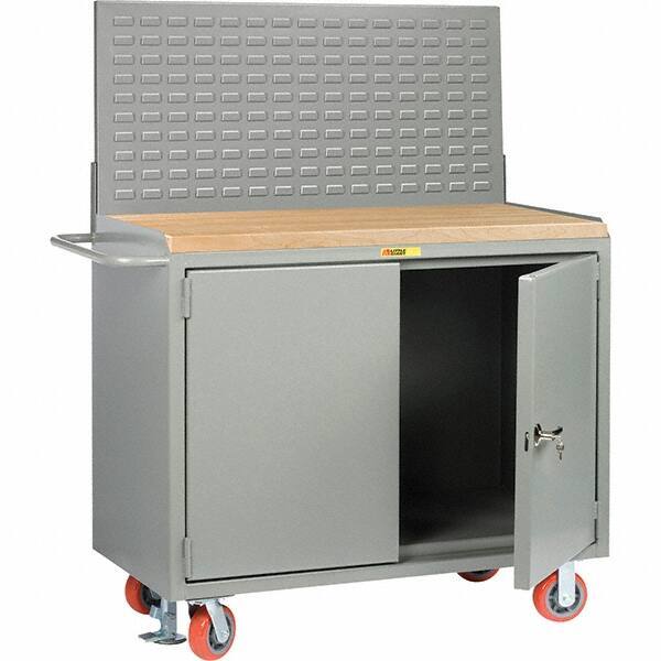 Little Giant - 3,600 Lb Capacity, 2 Shelf, 2 Door Mobile Bench Cabinet with Louvered Panel - 53" Wide x 24" Deep x 43" High, Steel - Caliber Tooling