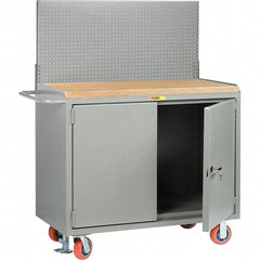 Little Giant - 3,600 Lb Capacity, 2 Shelf, 2 Door Mobile Bench Cabinet with Pegboard Panel - 53" Wide x 24" Deep x 43" High, Steel - Caliber Tooling