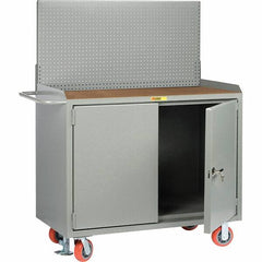 Little Giant - 3,600 Lb Capacity, 2 Shelf, 2 Door Mobile Bench Cabinet with Pegboard Panel - 41" Wide x 24" Deep x 43" High, Steel - Caliber Tooling