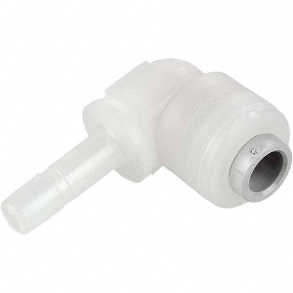 Push-To-Connect Tube Fitting: Tube Elbow Barb Connector, 5/16 x 5/16″ OD Kynar, 230 psi