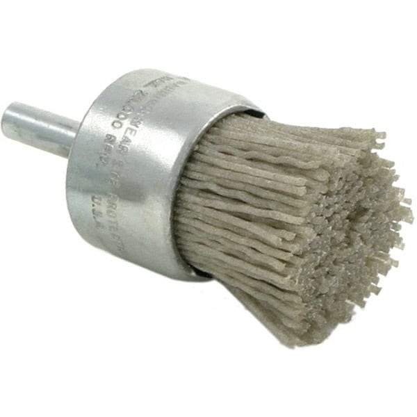 Brush Research Mfg. - 80 Grit, 3/4" Brush Diam, Crimped, End Brush - Coarse Grade, 1/4" Diam Steel Shank, 20,000 Max RPM - Caliber Tooling