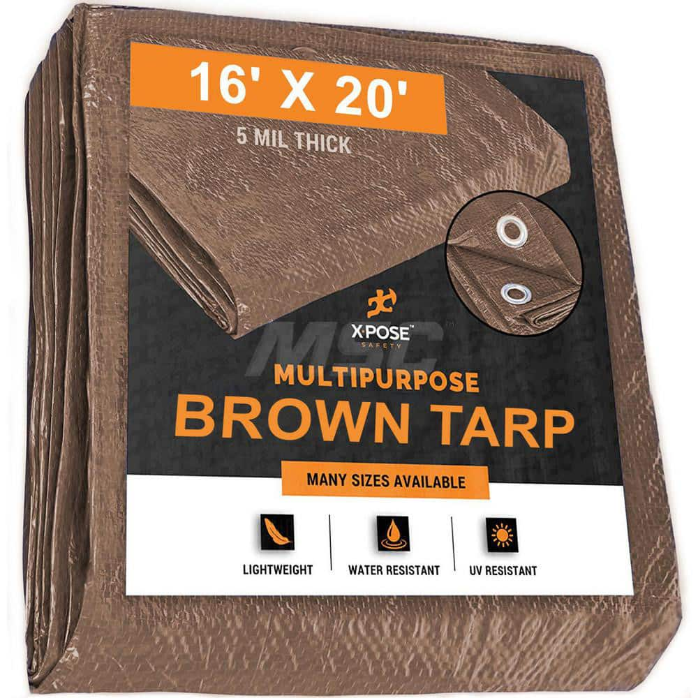 Tarp/Dust Cover: Brown, Rectangle, Polyethylene, 20' Long x 16' Wide, 5 mil Polyethylene, Rectangle