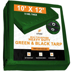 Tarp/Dust Cover: Black & Green, Rectangle, Polyethylene, 12' Long x 10' Wide, 10 mil Polyethylene, Rectangle