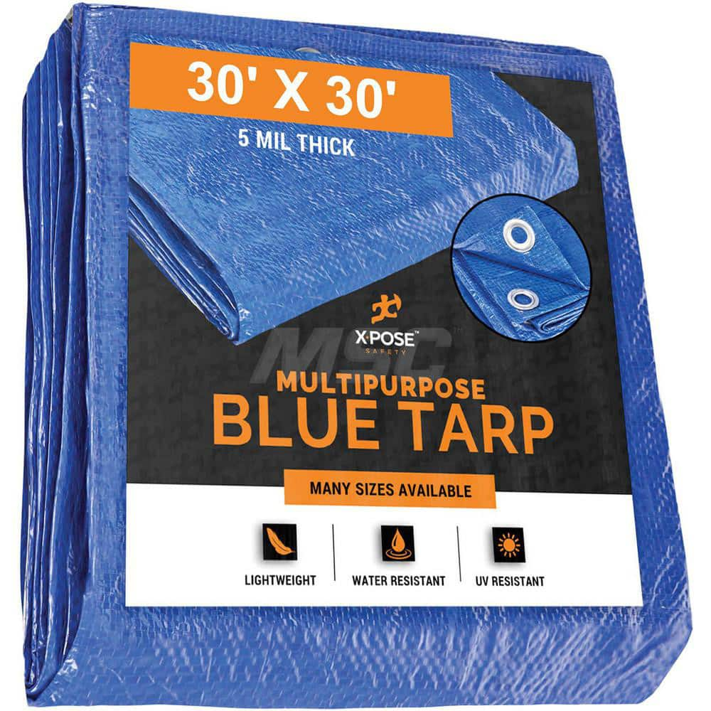 Tarp/Dust Cover: Blue, Rectangle, Polyethylene, 30' Long x 30' Wide, 5 mil Polyethylene, Rectangle