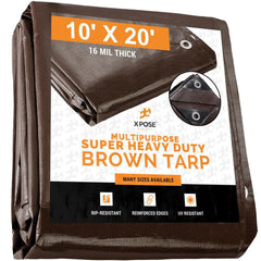 Tarp/Dust Cover: Brown, Rectangle, Polyethylene, 20' Long x 10' Wide, 16 mil Polyethylene, Rectangle