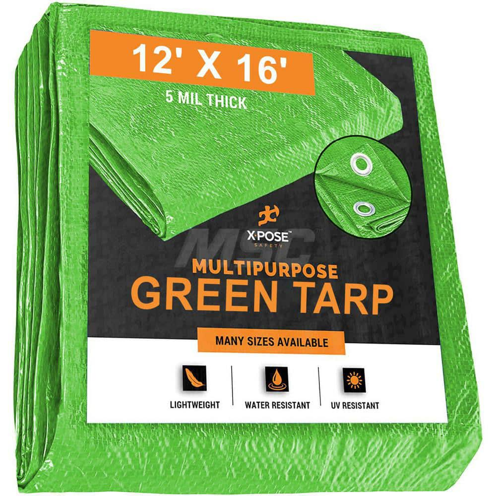 Tarp/Dust Cover: Green, Rectangle, Polyethylene, 16' Long x 12' Wide, 5 mil Polyethylene, Rectangle