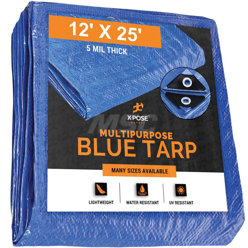 Tarp/Dust Cover: Blue, Rectangle, Polyethylene, 25' Long x 12' Wide, 5 mil Polyethylene, Rectangle