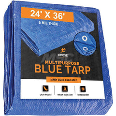 Tarp/Dust Cover: Blue, Rectangle, Polyethylene, 36' Long x 24' Wide, 5 mil Polyethylene, Rectangle