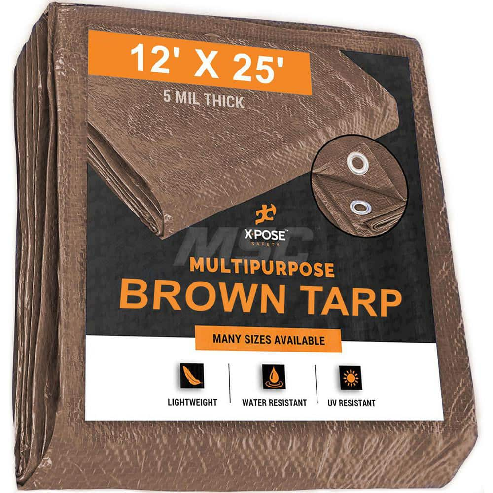 Tarp/Dust Cover: Brown, Rectangle, Polyethylene, 25' Long x 12' Wide, 5 mil Polyethylene, Rectangle