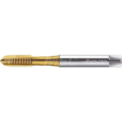 Spiral Point Tap: M2.5, Metric & DIN 371, 2 Flutes, Plug, 6H, HSS-E, TiN Finish 8 mm Thread Length, 50 mm OAL, Right Hand, Series TC216