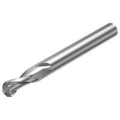 R216.42-02030-AK60A H10F 2mm 2 FL Solid Carbide Ball Nose End Mill w/Cylindrical Shank - Caliber Tooling