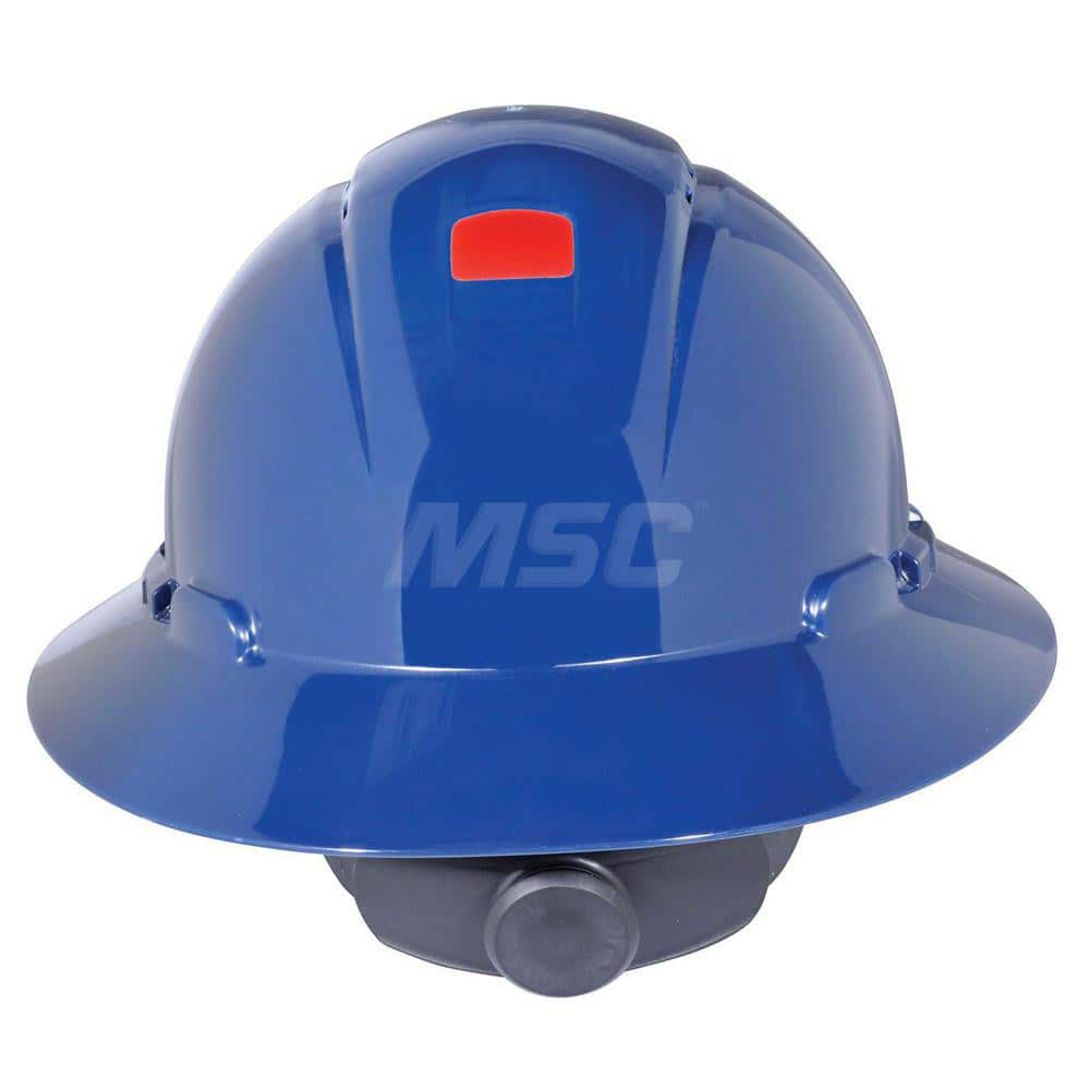 Hard Hat: Construction, High Visibility & Impact Resistant, Full Brim, Type 1, Class C, 4-Point Suspension Blue, HDPE, Vented