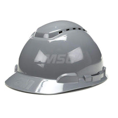 Hard Hat: Construction, High Visibility & Impact Resistant, Full Brim, Type 1, Class C, 4-Point Suspension Gray, High Density Polyethylene, Vented