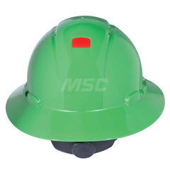 Hard Hat: Construction, High Visibility & Impact Resistant, Full Brim, Type 1, Class C, 4-Point Suspension Green, HDPE, Vented