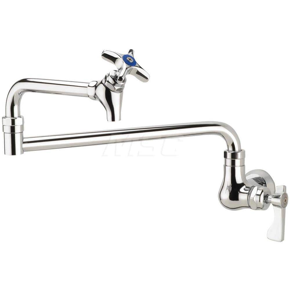 Industrial & Laundry Faucets; Type: Wall Mount Faucet; Style: Wall Mount; Design: Wall Mount; Handle Type: Lever; Spout Type: Swing Spout/Nozzle; Mounting Centers: Single Hole; Spout Size: 24; Finish/Coating: Chrome Plated Brass; Type: Wall Mount Faucet