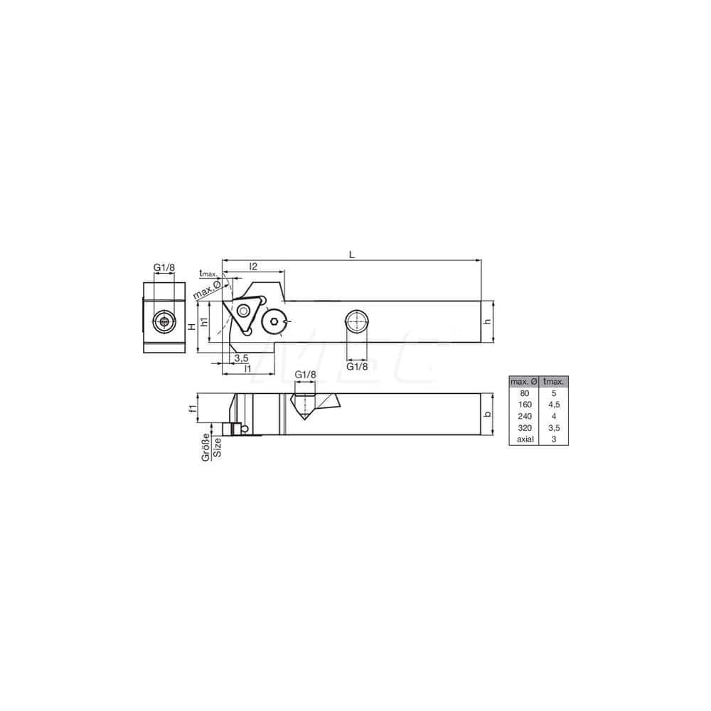 Guhring GH305.0750.500.00.04.R.IK.EST External Right Hand NonFace Grooving Radial Grooving with Adjustable Coolant Holder 3/4″ Square Shank