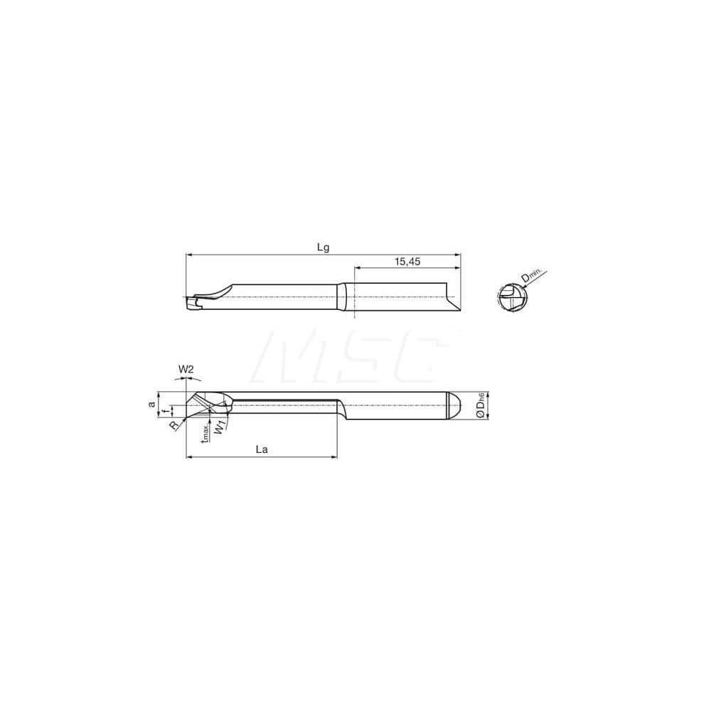 Internal Boring Bar: 0.1575″ Min Bore, 0.4724″ Max Depth, Right Hand Cut, Carbide 1.1811″ OAL, 0.0039″ Corner Radius