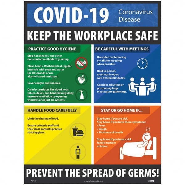 NMC - "COVID 19 - Keep the Workplace Safe", 18" Wide x 24" High, Paper Safety Sign - Caliber Tooling