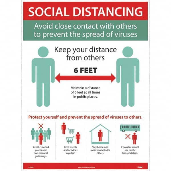 NMC - "COVID 19 - Social Distancing - Avoid Close Contact with Others to Prevent the Spread of Viruses", 18" Wide x 24" High, Paper Safety Sign - Caliber Tooling