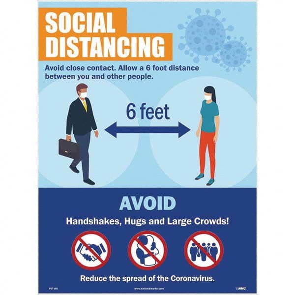 NMC - "COVID 19 - Social Distancing", 18" Wide x 24" High, Paper Safety Sign - Caliber Tooling