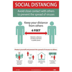 Warning & Safety Reminder Sign: Rectangle, ″SOCIAL DISTANCING Avoid close contact with others to prevent the spread of viruses″ Paper, Wall Mount, 18″ High, 12″ Wide