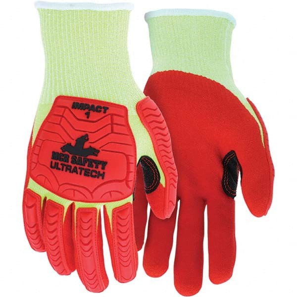 MCR Safety - Size S, ANSI Cut Lvl A4, Puncture Lvl 4, Abrasion Lvl 4, Foam Nitrile Coated Cut & Puncture Resistant Gloves - Caliber Tooling