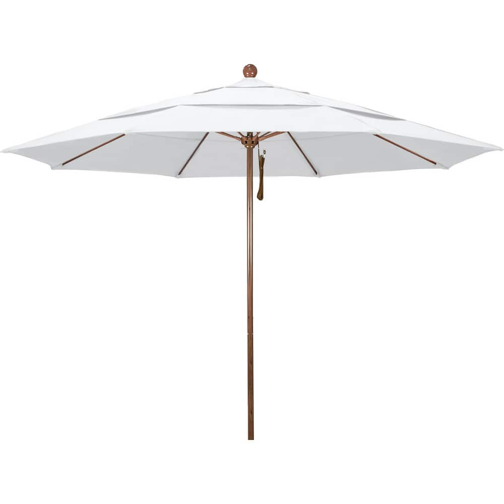 Patio Umbrellas; Diameter (Feet): 11; Height (Feet): 8.917; Fabric Color: White; Base Included: No; Canopy Fabric: Olefin; Fade Resistant: Yes; Additional Information: Pulley Lift; Frame Material: Aluminum