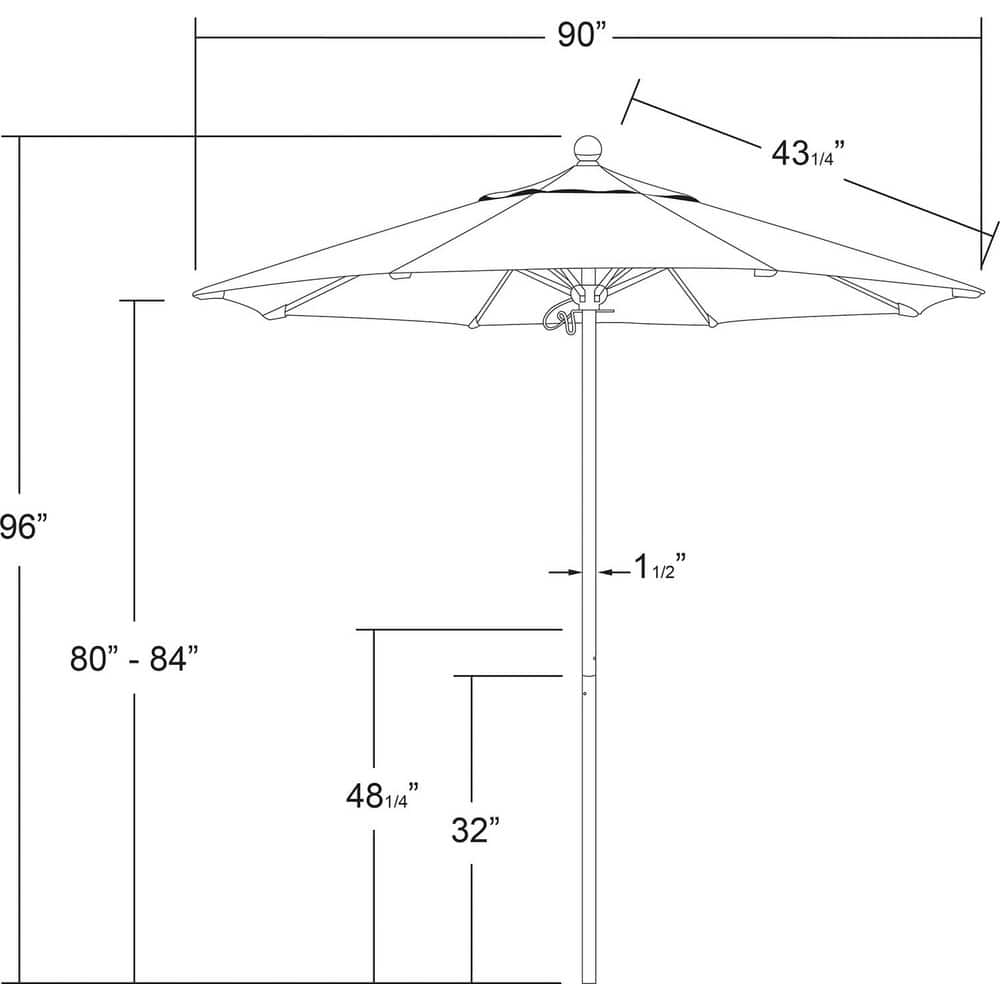 Patio Umbrellas; Diameter (Feet): 7.5; Height (Feet): 8.000; Fabric Color: Pacific Blue; Base Included: No; Canopy Fabric: Pacifica; Fade Resistant: Yes; Additional Information: Pulley Lift; Frame Material: Aluminum