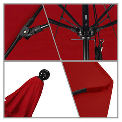 Patio Umbrellas; Diameter (Feet): 11; Height (Feet): 8.917; Fabric Color: Red; Base Included: No; Canopy Fabric: Pacifica; Fade Resistant: Yes; Additional Information: Pulley Lift; Frame Material: Aluminum