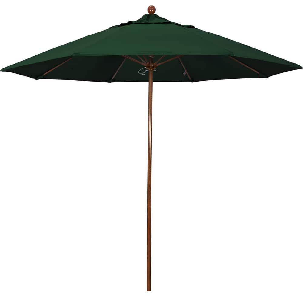 Patio Umbrellas; Diameter (Feet): 9; Height (Feet): 8.583; Fabric Color: Hunter Green; Base Included: No; Canopy Fabric: Pacifica; Fade Resistant: Yes; Additional Information: Push Lift; Frame Material: Aluminum