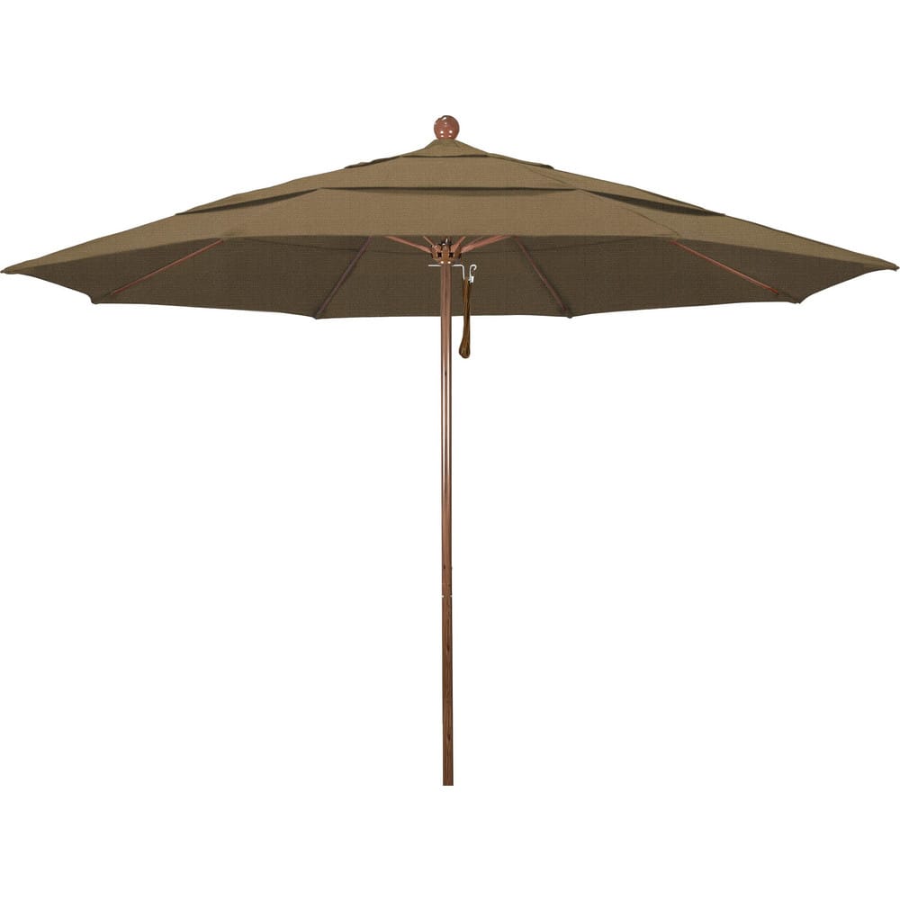 Patio Umbrellas; Diameter (Feet): 11; Height (Feet): 8.917; Fabric Color: Woven Sesame; Base Included: No; Canopy Fabric: Olefin; Fade Resistant: Yes; Additional Information: Pulley Lift; Frame Material: Aluminum