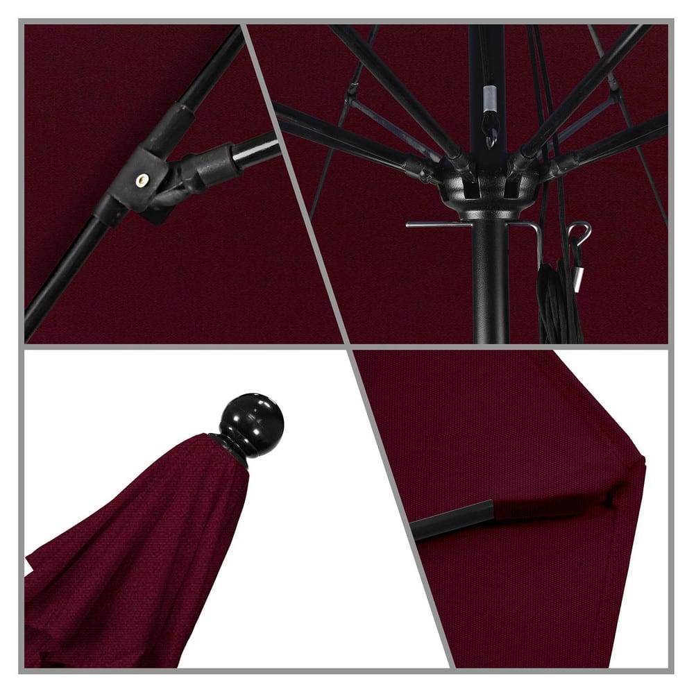 Patio Umbrellas; Diameter (Feet): 11; Height (Feet): 8.917; Fabric Color: Burgundy; Base Included: No; Canopy Fabric: Pacifica; Fade Resistant: Yes; Additional Information: Pulley Lift; Frame Material: Aluminum