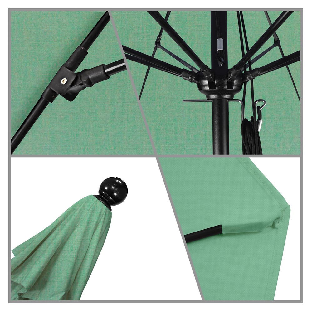 Patio Umbrellas; Diameter (Feet): 11; Height (Feet): 8.917; Fabric Color: Spa; Base Included: No; Canopy Fabric: Pacifica; Fade Resistant: Yes; Additional Information: Pulley Lift; Frame Material: Aluminum