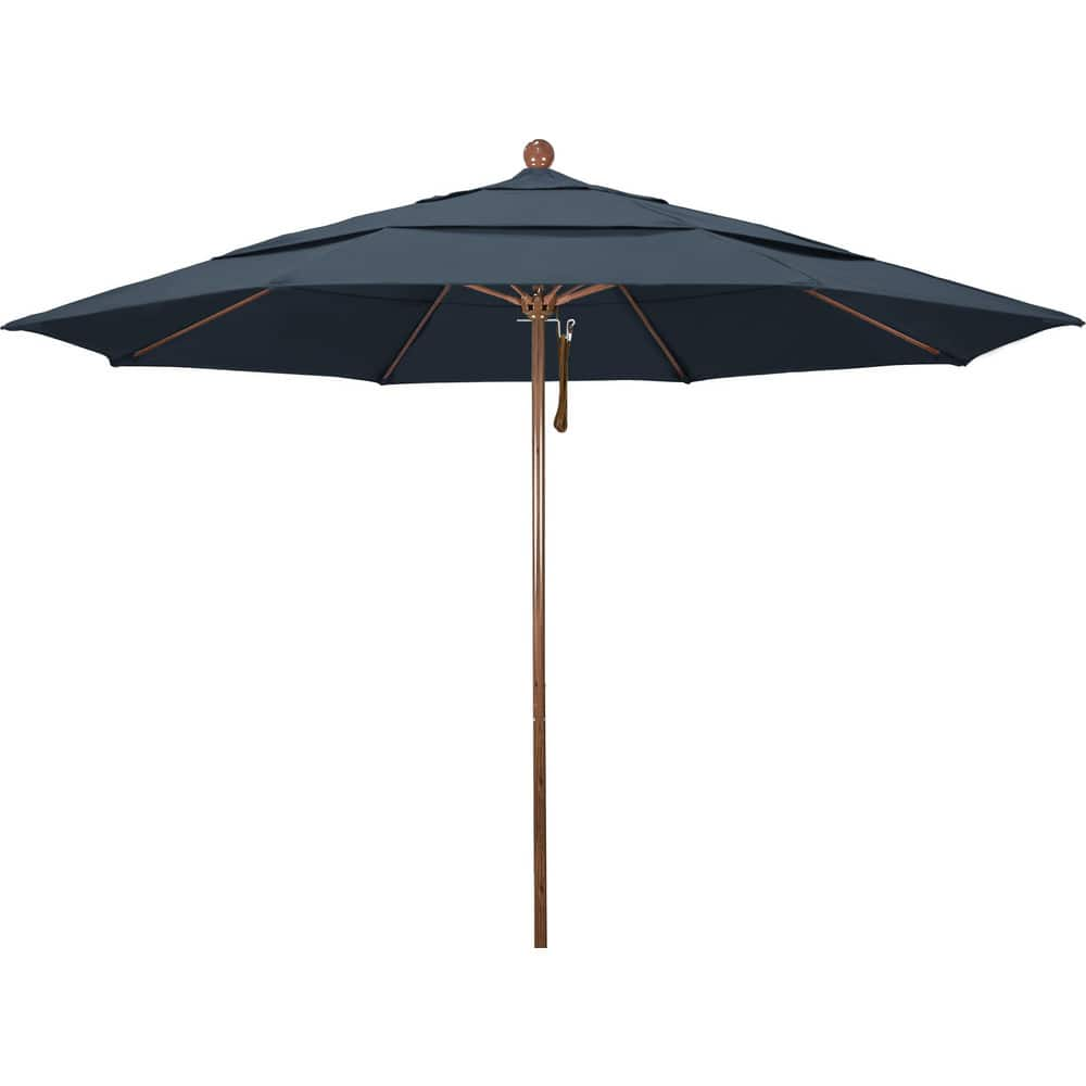 Patio Umbrellas; Diameter (Feet): 11; Height (Feet): 8.917; Fabric Color: Sapphire Blue; Base Included: No; Canopy Fabric: Pacifica; Fade Resistant: Yes; Additional Information: Pulley Lift; Frame Material: Aluminum