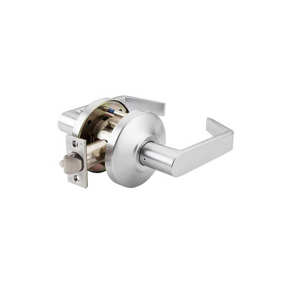 Lever Locksets; Type: Passage/Closet; Key Type: Keyless; Strike Type: ANSI 4-7/8; Finish/Coating: Satin Chrome; Material: Steel; Material: Steel; Door Thickness: 1-3/4″ ™2-1/4″ ™; Backset: 2.75; Lockset Grade: Grade 1; Cylinder Type: None; Minimum Order Q