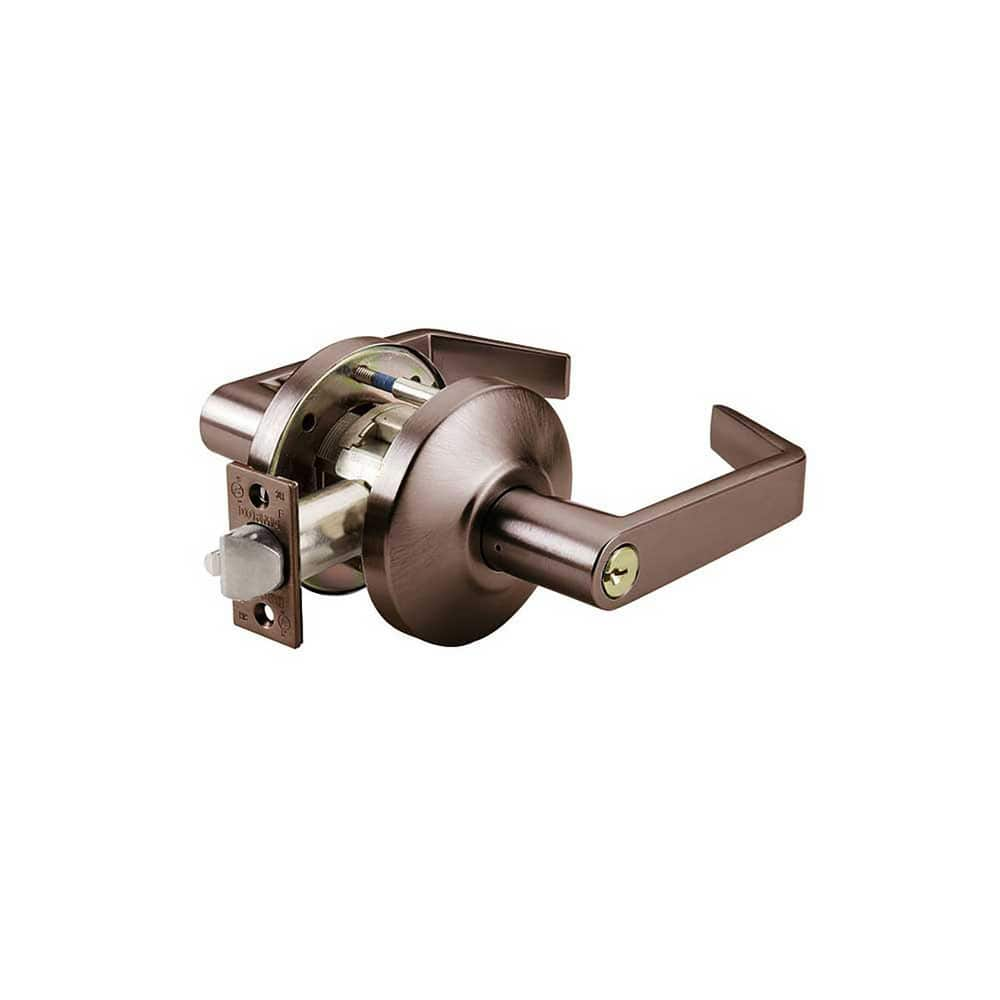 Lever Locksets; Type: Entry; Key Type: Keyed Different; Strike Type: ANSI 4-7/8; Finish/Coating: Oil Rubbed Bronze; Material: Steel; Material: Steel; Door Thickness: 1-3/4″ ™2-1/4″ ™; Backset: 2.75; Lockset Grade: Grade 1; Cylinder Type: Conventional; Min