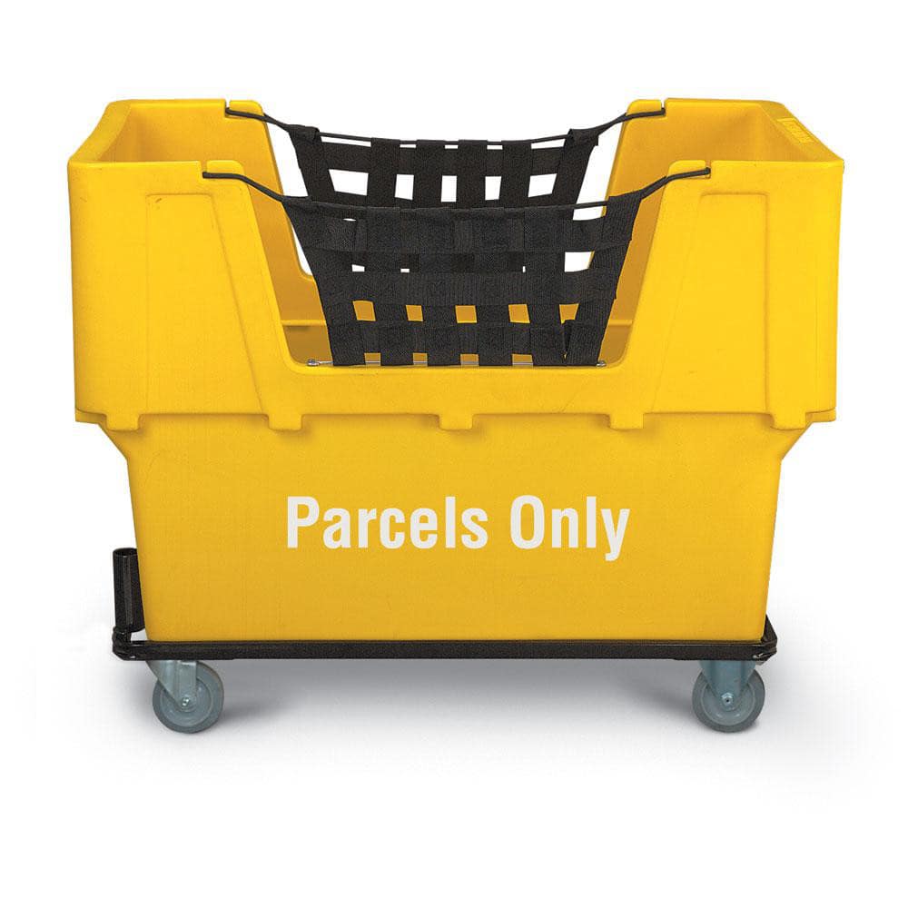 Polyethylene Basket Truck: 18 lb Capacity, 37″ Deep, 48″ Long (2) Rigid & (2) Swivel Wheels, 4″ Wheels, Rubber Casters