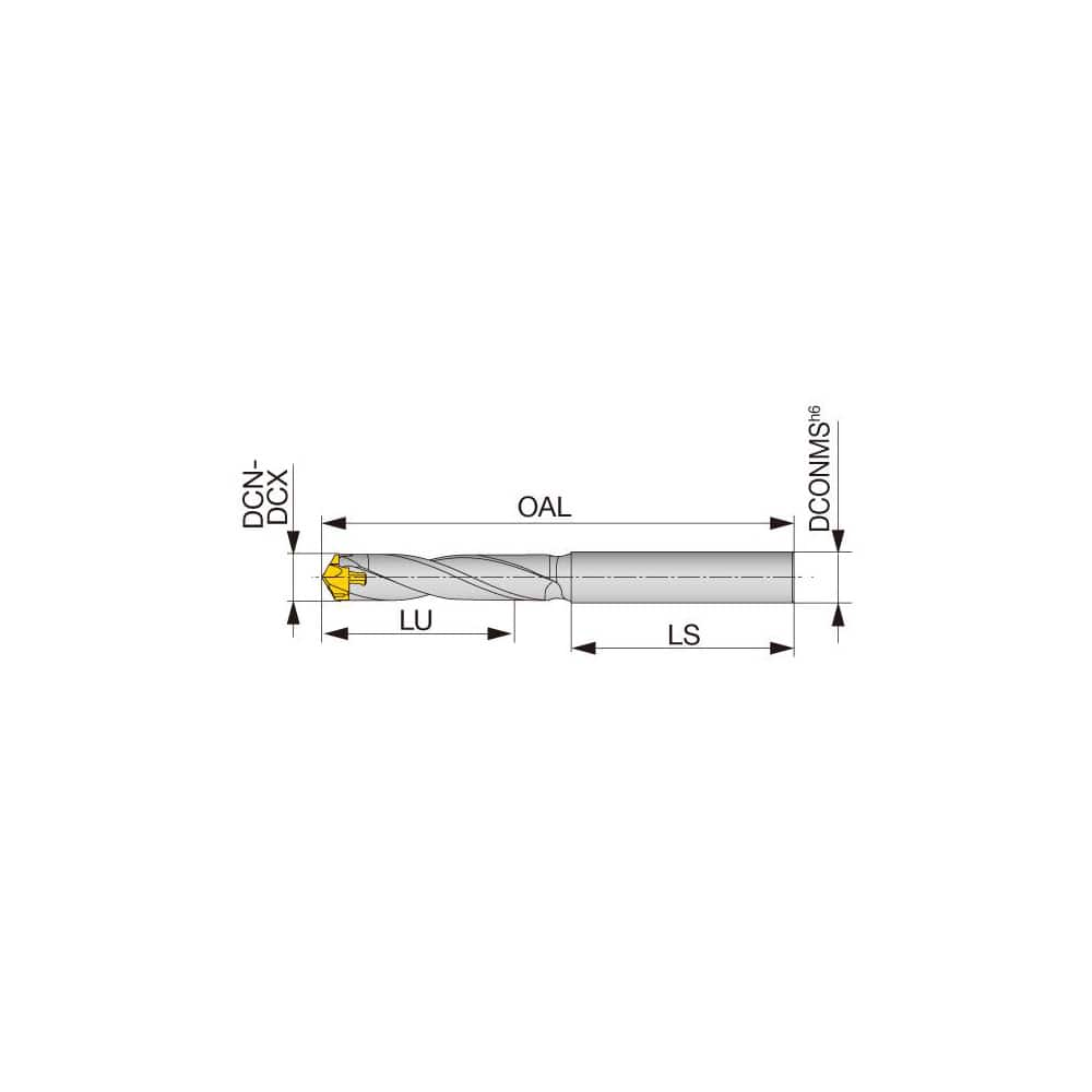 Replaceable Tip Drill: 12.5 to 12.9 mm Drill Dia, 52 mm Max Depth, 14 mm Straight-Cylindrical Shank Uses DMP Inserts, 128.84 mm OAL, Through Coolant