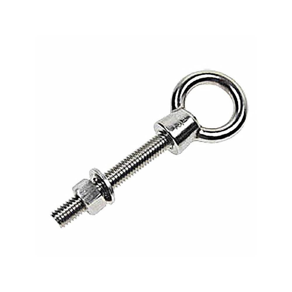 Fixed Lifting Eye Bolt: Without Shoulder, 600 lb Capacity, 5/16 ™ Thread, Grade 316 Stainless Steel Fully Threaded, 3-3/16″ Shank