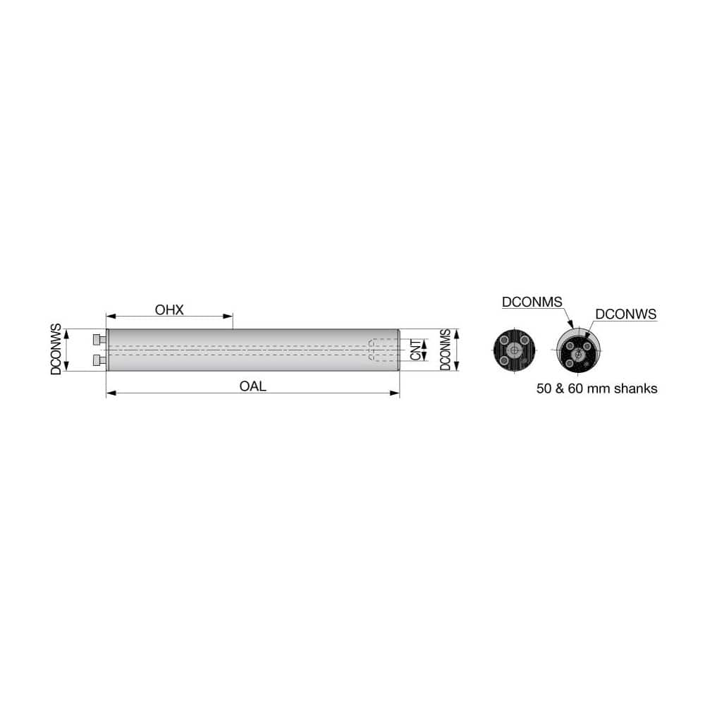 Modular Lathe Adapter/Mount: Neutral Cut, 20 Modular Connection 20 mm Square Shank, 200.3 mm OAL, Through Coolant, Series D