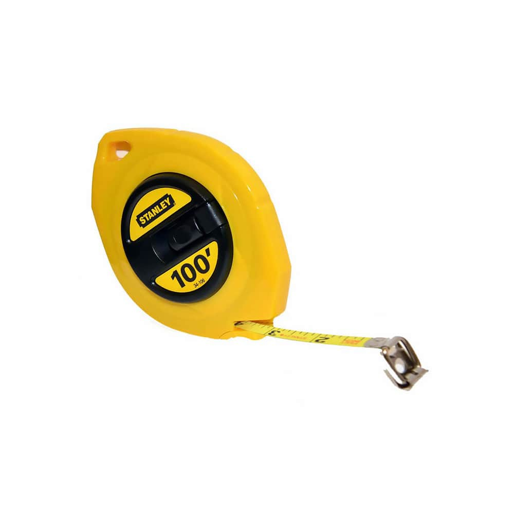 Tape Measure: 100' Long, 5.8″ Width, Yellow Blade 0.0625″ Graduation, Yellow Case