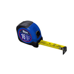 Tape Measure: 16' Long, 4″ Width, Yellow Blade 0.0625″ Graduation, Blue & Black Case