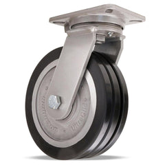 Swivel Top Plate Caster: Polyurethane on Aluminum, 10″ Wheel Dia, 3″ Wheel Width, 4,000 lb Capacity, 12-1/2″ OAH 7.25″ Plate Length, 5.25″ Plate Width, Non-Marking