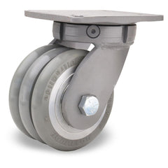 Swivel Top Plate Caster: Polyurethane on Aluminum, 6″ Wheel Dia, 3″ Wheel Width, 2,000 lb Capacity, 8″ OAH 7.25″ Plate Length, 5.25″ Plate Width, Non-Marking