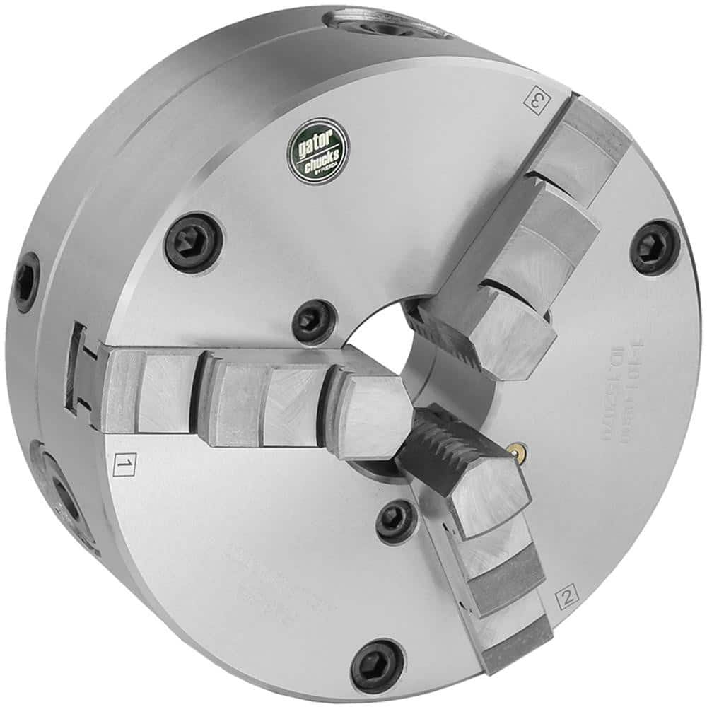 Self-Centering Manual Lathe Chuck: 3-Jaw,  10″ Dia Hard & Solid Jaws, Front Mount, Adjustable, 2,700 Max RPM