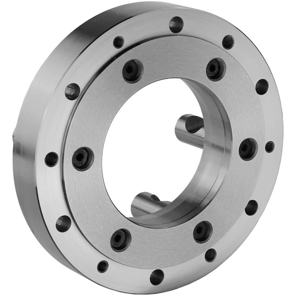 Lathe Chuck Adapter Back Plates; Nominal Chuck Size: 25 in; Mount Type: D1-8; Spindle Nose Type: D Series; Chuck Compatibility: 1-201-2500; 1-203-2500; 1-106-2500; 1-202-2500; 1-105-2500; Through-hole Diameter: 5.36 in; Chuck Diameter Compatibility: 25 in