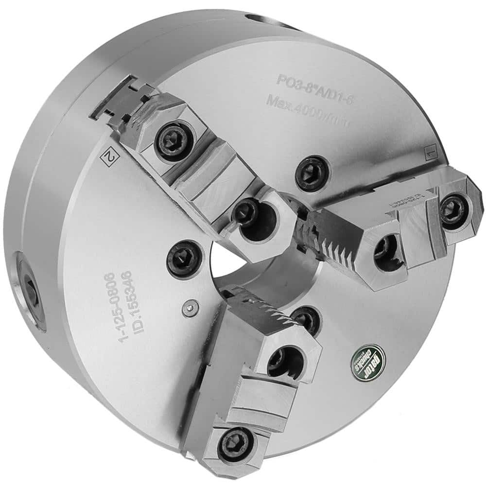 Self-Centering Manual Lathe Chuck: 3-Jaw,  12″ Dia Two-Piece Jaws, Direct & D1-8 Mount, 2,800 Max RPM